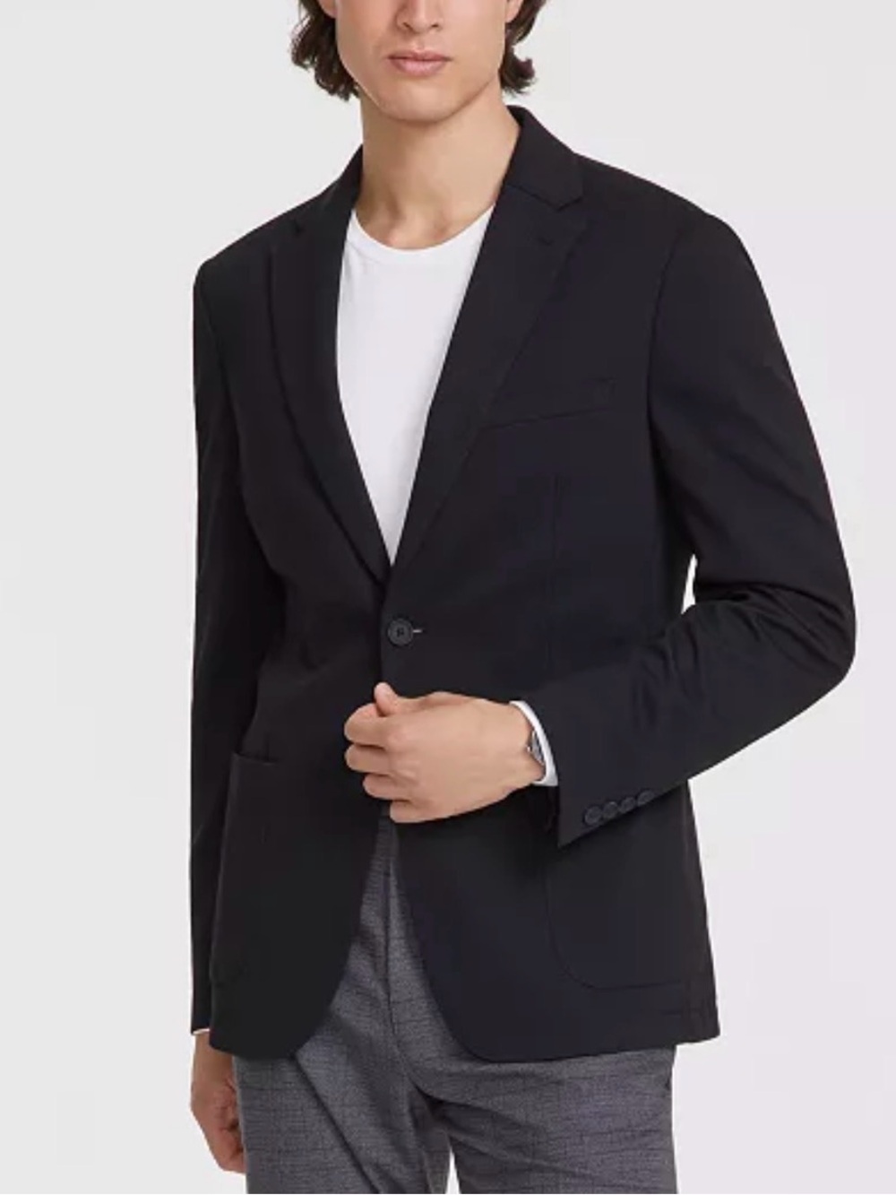 Calvin Klein Mens Black Solid Single-Breasted 2-Button Sport Coat Notch Lapel
